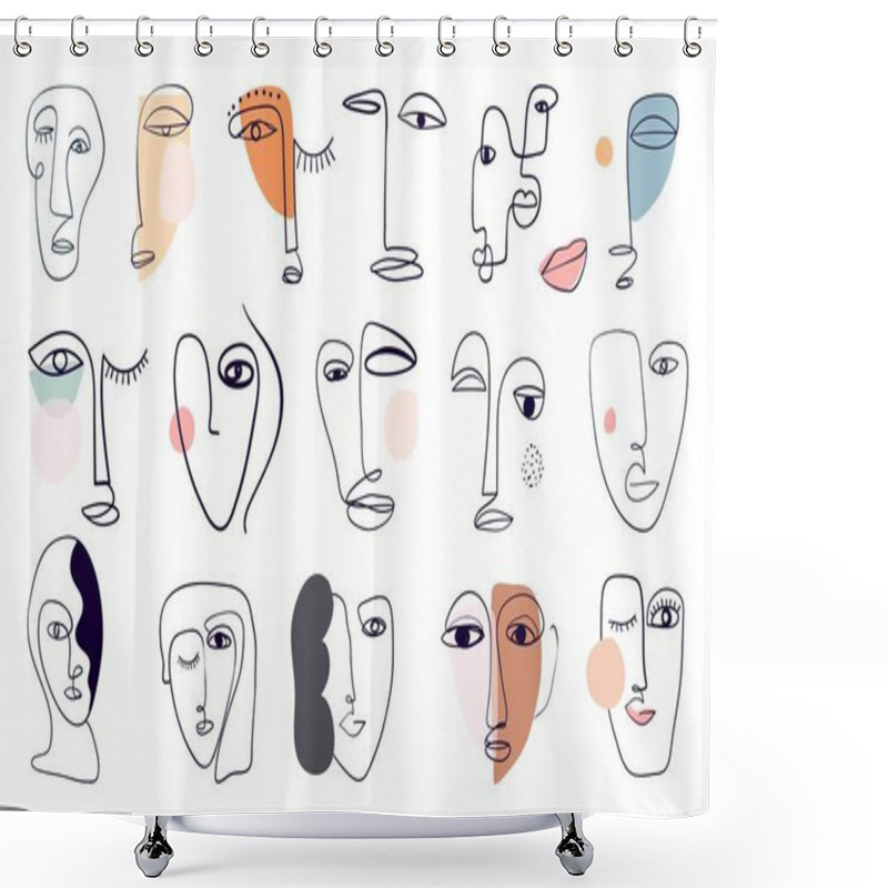 Personality  Abstract Modern Elements Collection With Various Faces,  Portraits, Modern Line Art Shapes,  Contemporary Design Shower Curtains