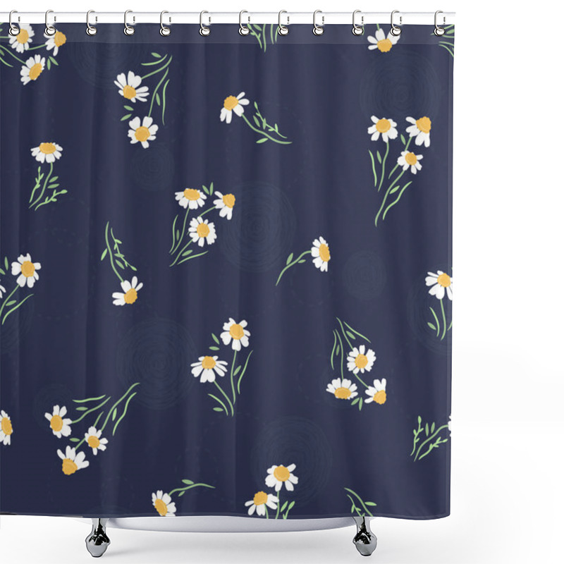 Personality  Cute Hand Drawn Floral Seamless Pattern, Chamomile Flowers Background, Great For Textiles, Wrapping, Banner, Wallpaper - Vector Design Shower Curtains