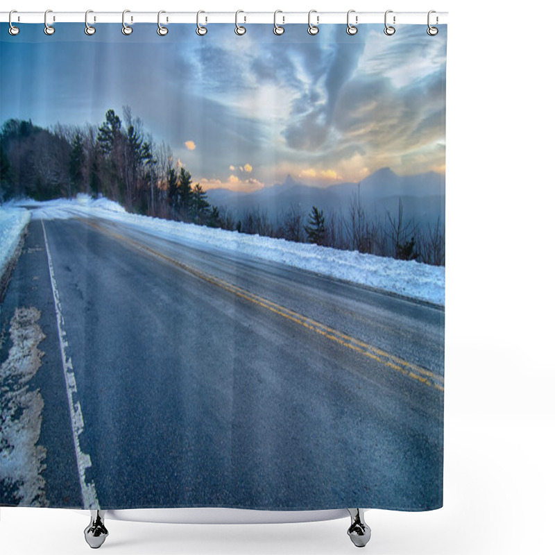 Personality  Scenic Views At Brown Mountain Overlook In North Carolina At Sun Shower Curtains