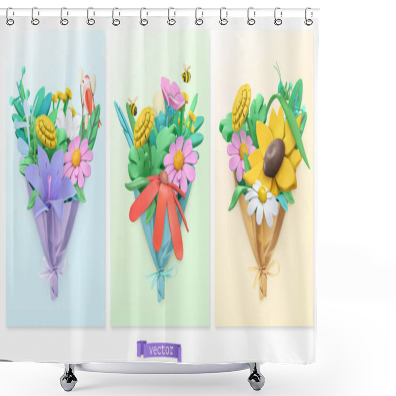 Personality  Wildflowers Bouquet. Plasticine Art. 3d Vector Icon Set Shower Curtains