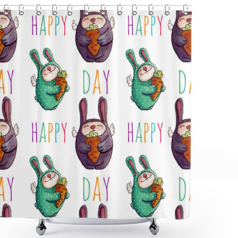 Personality  Bunnies With Carrots. Happy Day. Shower Curtains