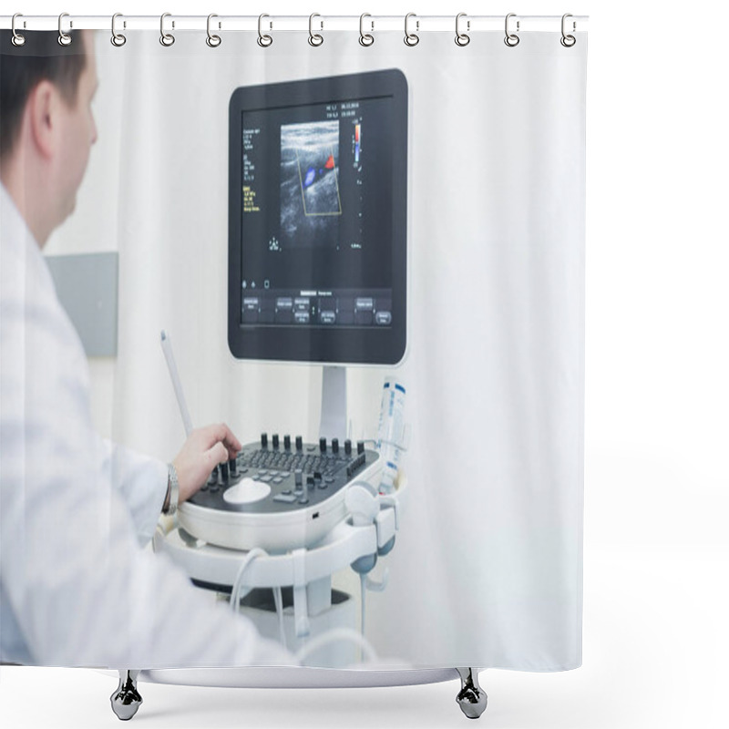 Personality  Doctor Using Ultrasound Machine Shower Curtains