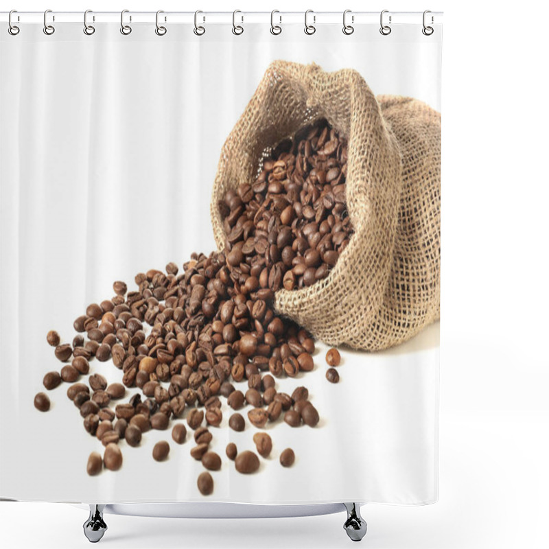 Personality  Bag With Coffee Beans On White Background Shower Curtains