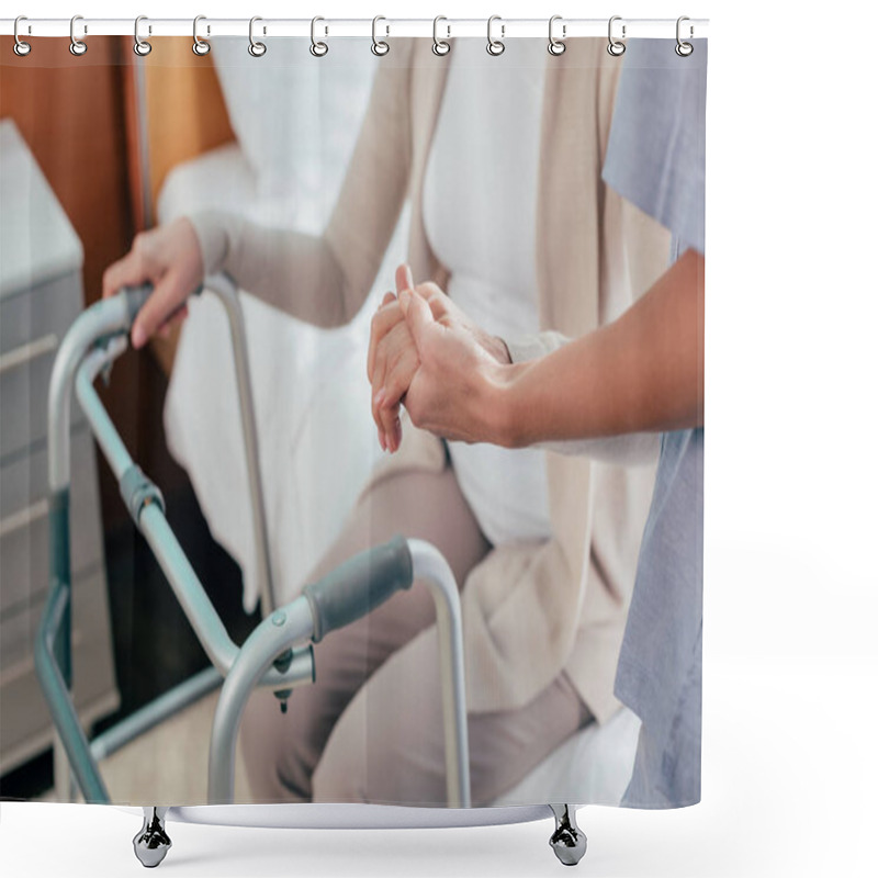 Personality  Nurse And Senior Patient With Walker Shower Curtains