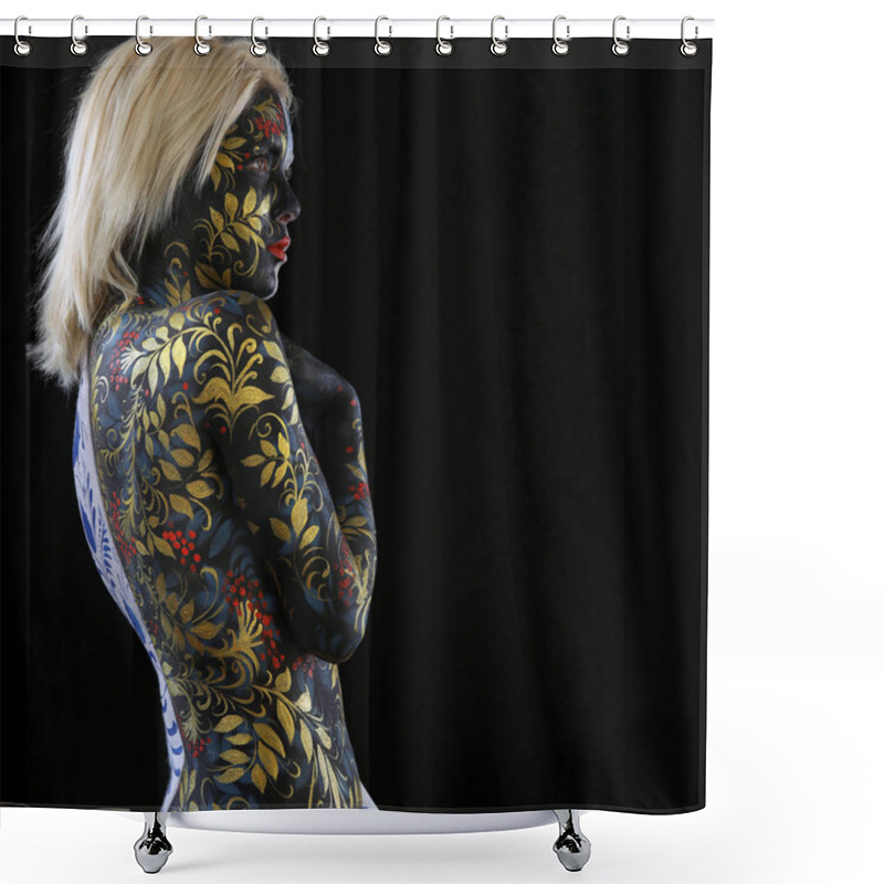 Personality  Body Art Of A Girl In The Style Of Khokhloma And Gzhel Shower Curtains