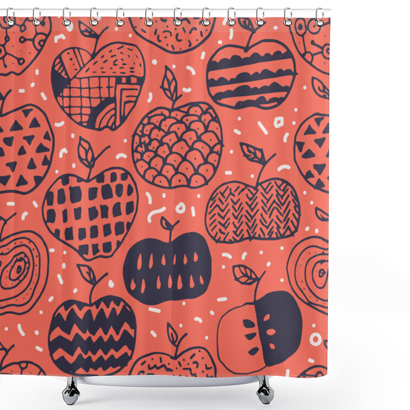 Personality  Apple Doodle Seamless Pattern Shower Curtains