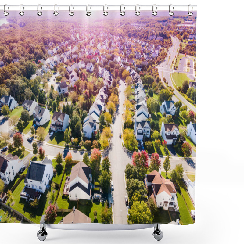 Personality  Top Down View Of Typical Country Estates In Virginia, USA. Autumn Landscape At Sunset. Shower Curtains