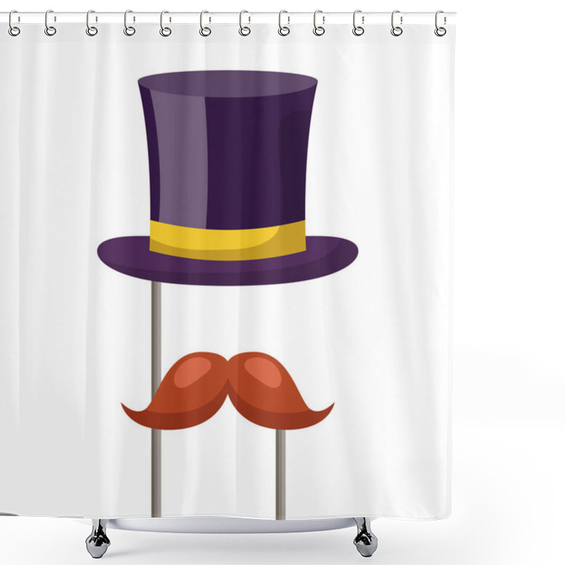 Personality  Hat And Mustache Carnival Costume Party. Accessories For Festival And Party. Vector Illustration Isolated On A White Background Shower Curtains