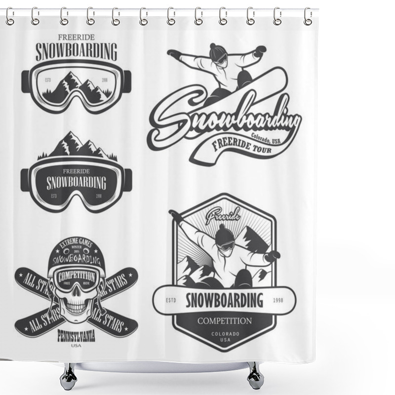 Personality  Set Of Snowboarding Emblems, Labels And Designed Elements. Set 2 Shower Curtains