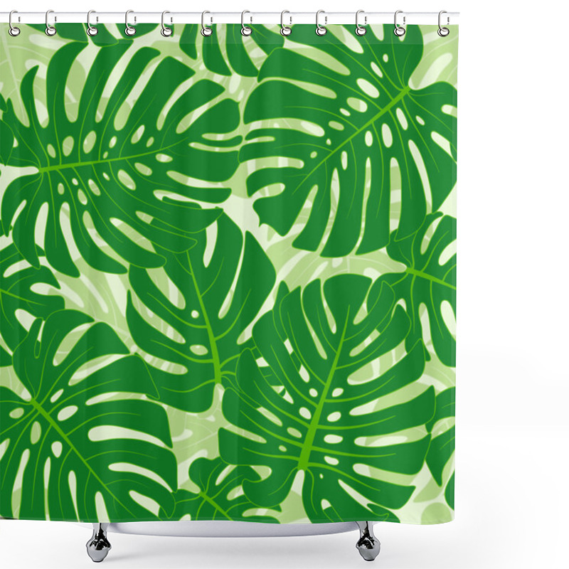 Personality  Monstera Leaves Background Shower Curtains