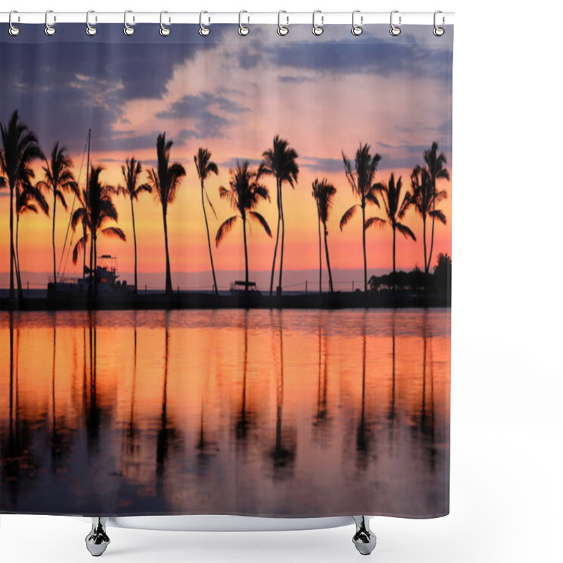 Personality  Paradise Beach Sunset Tropical Palm Trees Shower Curtains