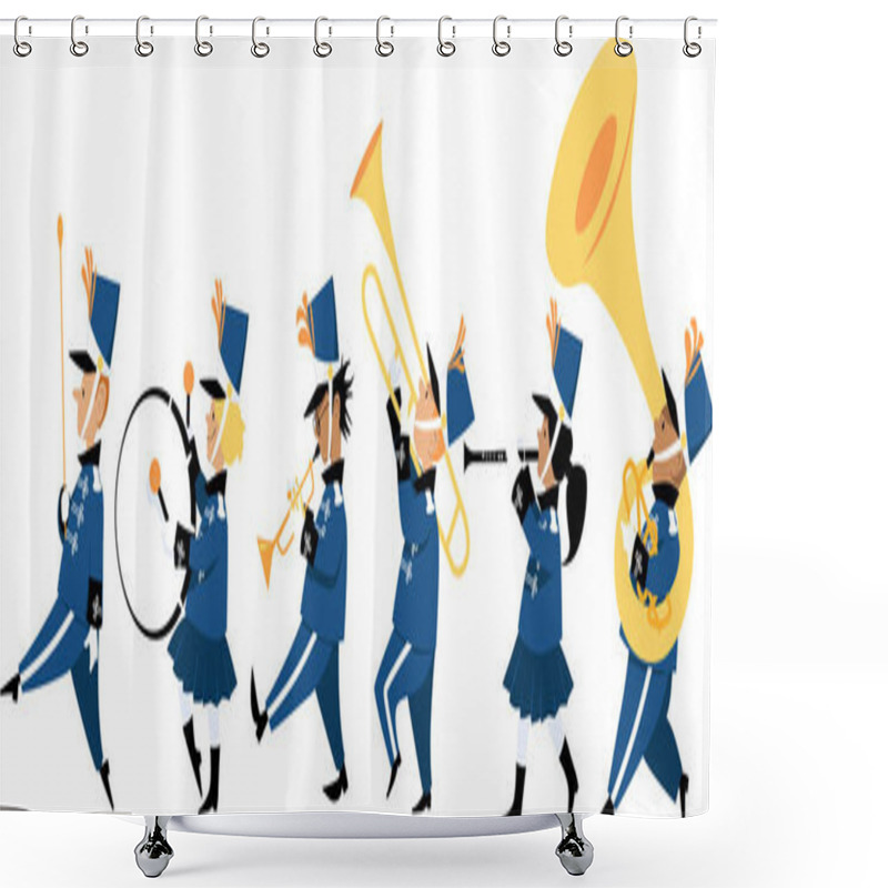 Personality  Cute Children Playing Instruments In A Marching Band Parade, EPS 8 Vector Illustration Shower Curtains