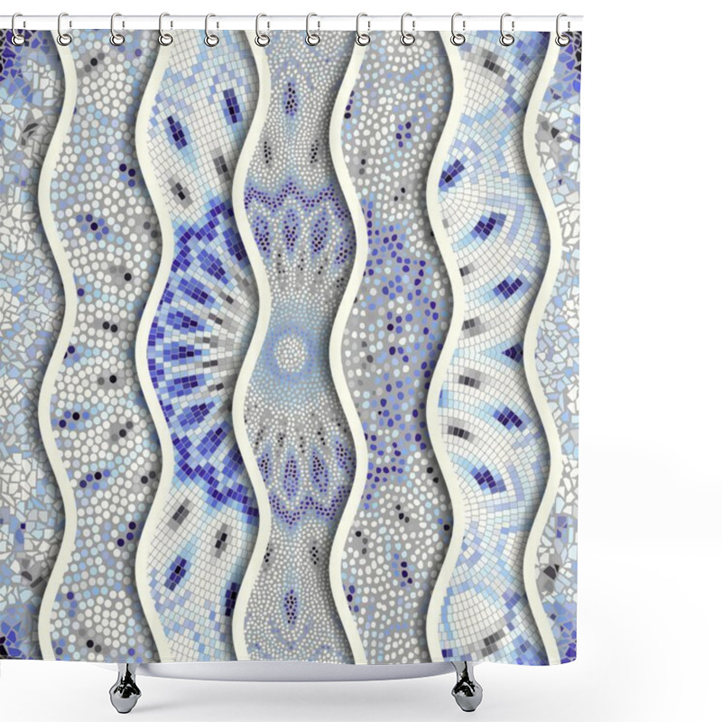 Personality  Relief Waves Of Ornamental Mosaic Tile Patterns Shower Curtains