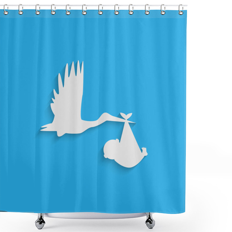 Personality  Stork And Baby Illustration Shower Curtains