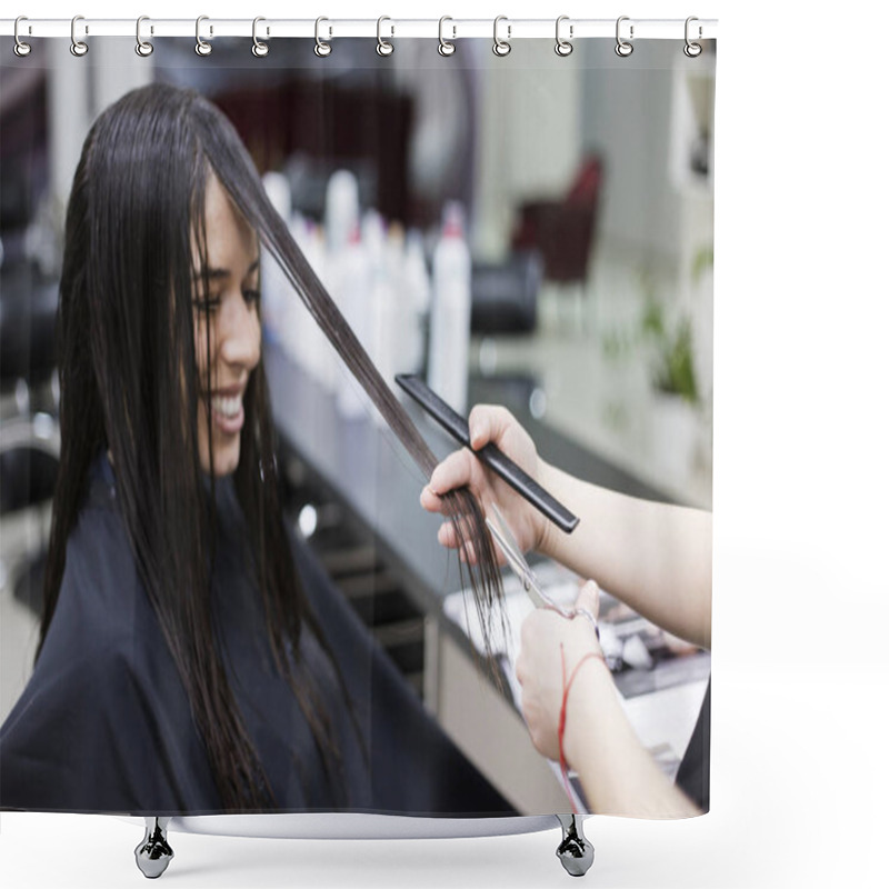 Personality  Woman In A Hair Salon, Haircut Shower Curtains