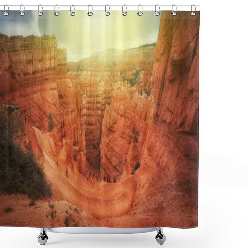 Personality  BRYCE CANYON, UTAH - MAY 23: Hikers On Trail At Thor's Hammer At Bryce Canyon National Park, Utah On May 23, 2015 Shower Curtains