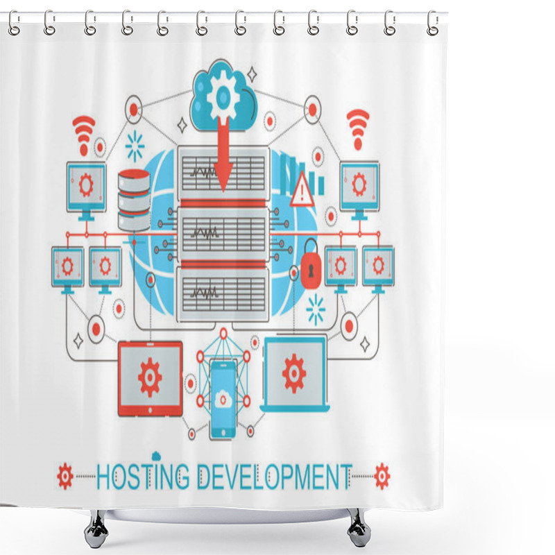 Personality  Modern Graphic Flat Line Design Style Infographics Concept Of Hosting Development With Icons, For Website, Presentation And Poster. Shower Curtains