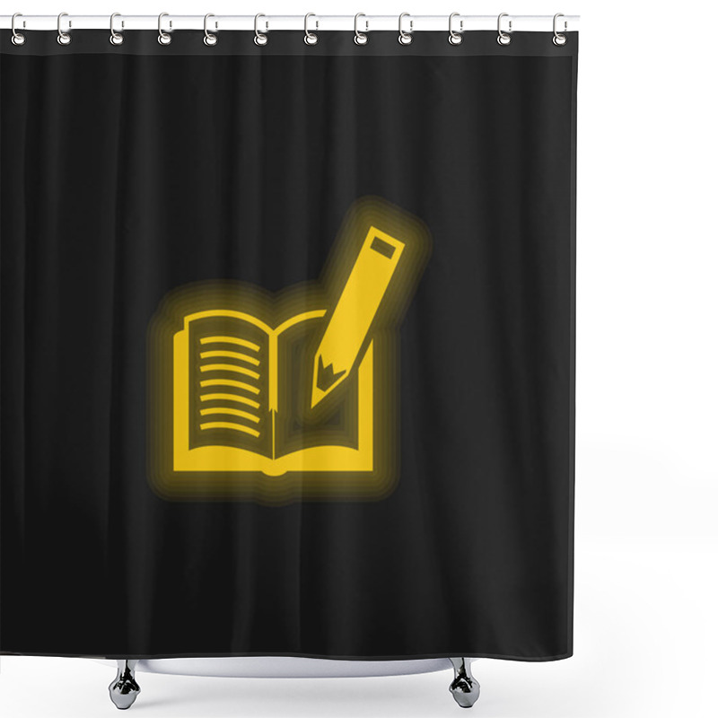 Personality  Book And Pen Yellow Glowing Neon Icon Shower Curtains