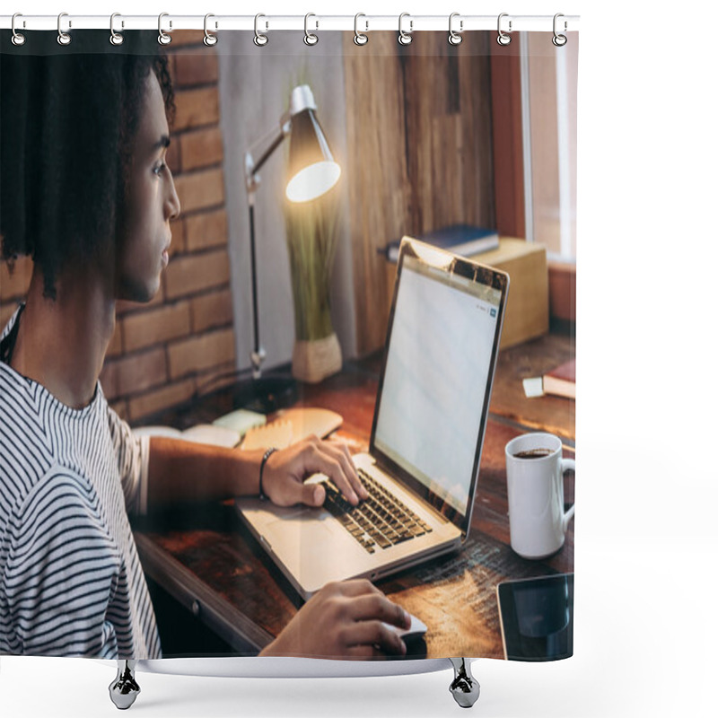 Personality  African Man Working On Laptop Shower Curtains