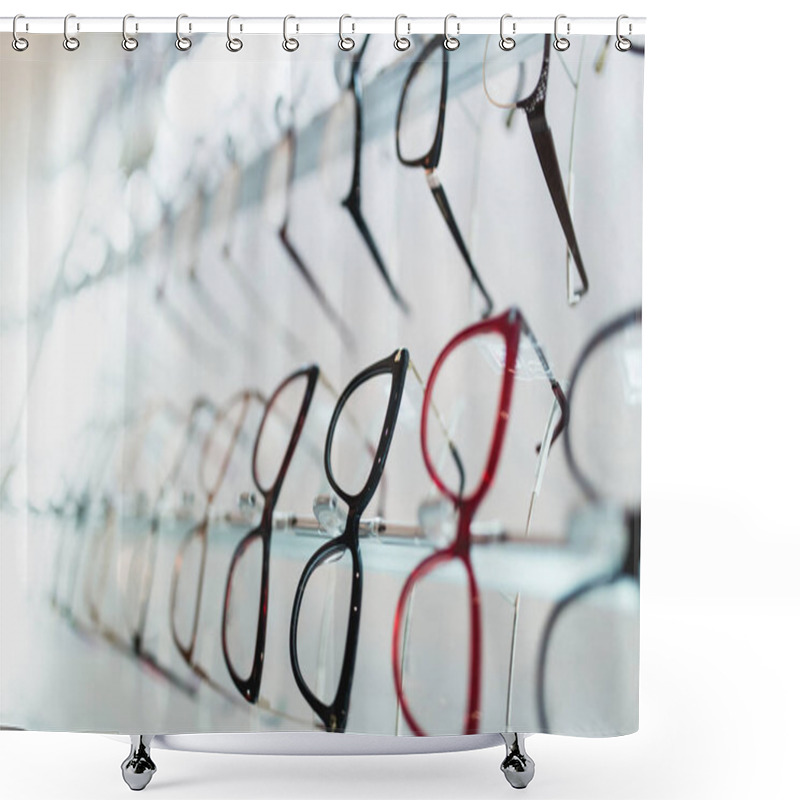 Personality  Eyeglasses Frames In Optical Store. Shower Curtains