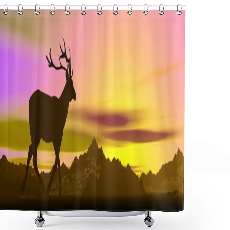 Personality  Elk Shadow By Sunset - 3D Render Shower Curtains