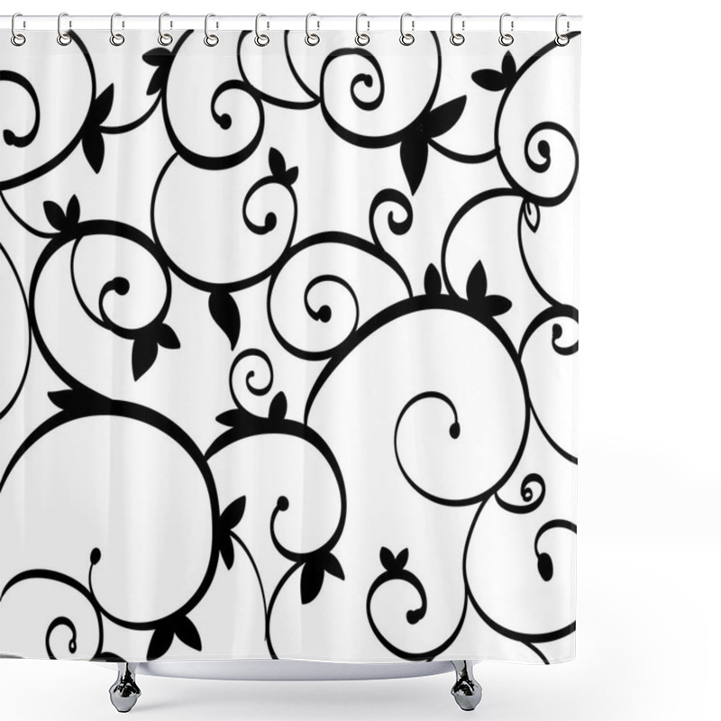 Personality  Black Paisley Outline Pattern On White Isolated. Illustration Of Ironwork Design For Gate And Window Grill. Creative Background Idea For Feminine Invitation And Formal Announcement. Shower Curtains