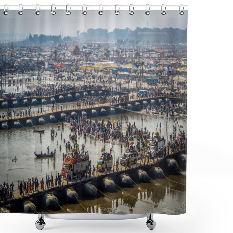 Personality  Hindu Devotees Crossing The Pontoon Bridges Over The Ganges At Kumbh Mela 2013 Shower Curtains