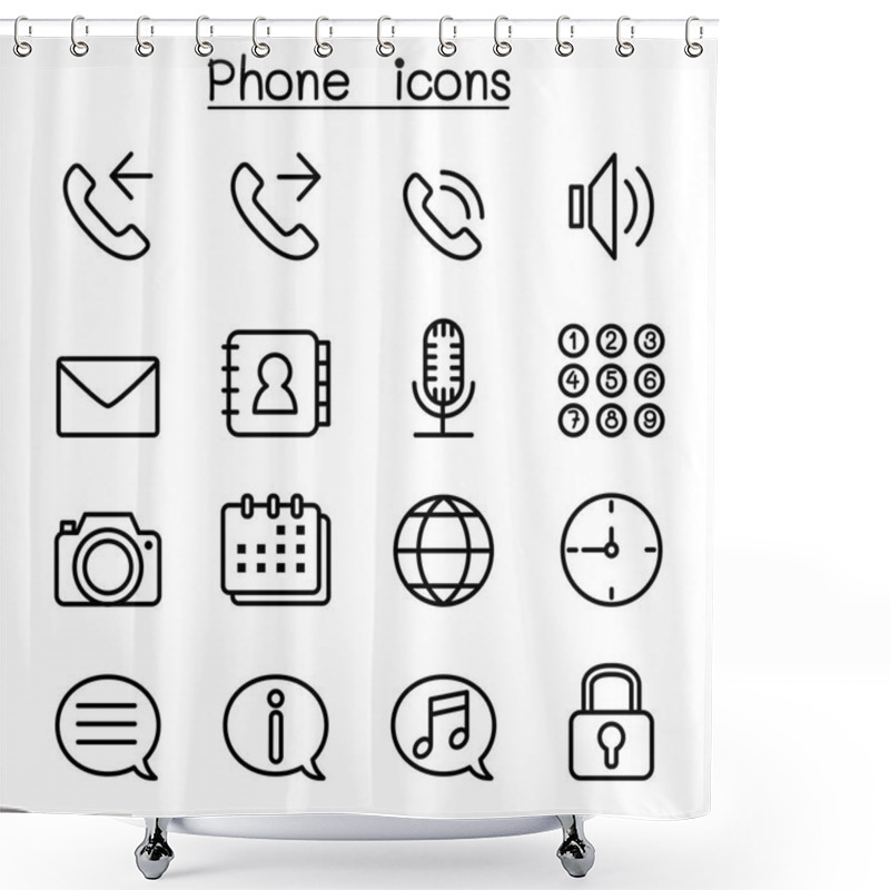 Personality  Phone Icon Set In Thin Line Style Shower Curtains