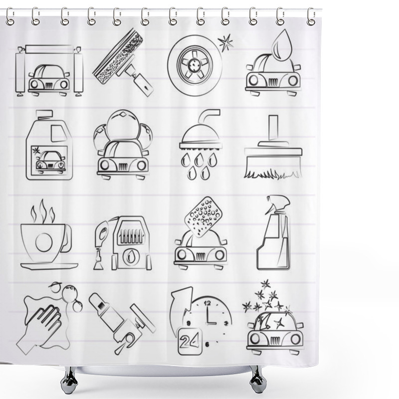 Personality  Professional Car Wash Objects And Icons Shower Curtains