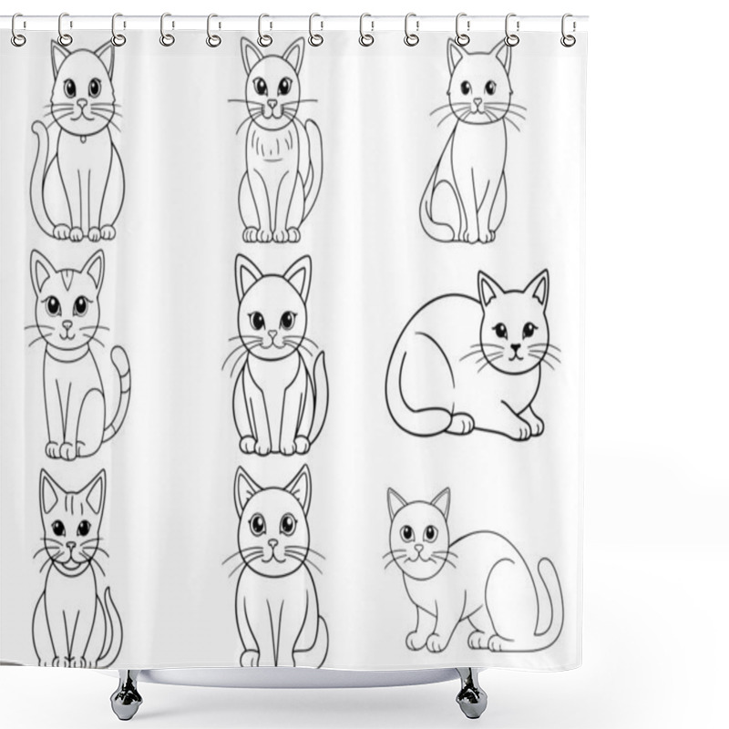 Personality  Cute Hand Drawn Cartoon Style Cat Line Art Bundle. Animal Flat Illustration For Children. Shower Curtains