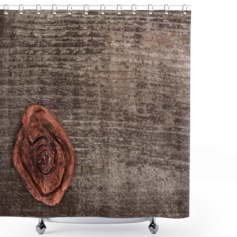 Personality  Top View Of Clay Amulet With Symbol On Wooden Surface Shower Curtains