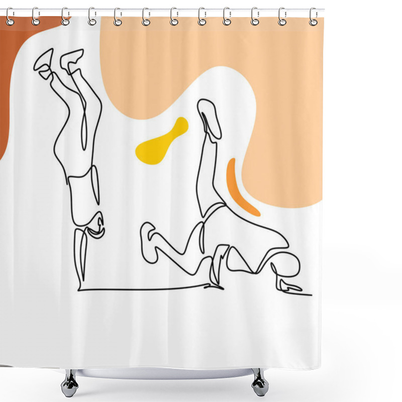 Personality  One Continuous Line Drawing Young Modern Street Dancer Man Performing Hip Hop Dance On The Stage. Young Male Doing Break Dance. Sport Dance Concept. Minimalist Design Vector Illustration Shower Curtains