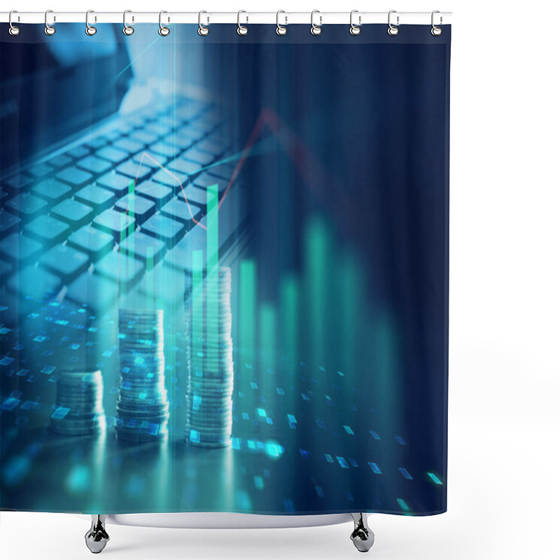 Personality  Laptop Keyboard On Technology Financial Graph Background. Shower Curtains