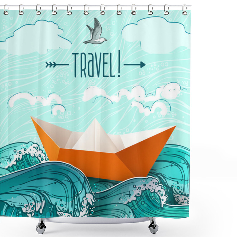 Personality  Paper Ship On Waves Shower Curtains