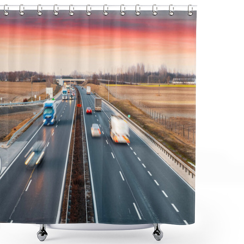 Personality  Busy Highway With Fast Moving Vehicles In Beautiful Sunset Shower Curtains