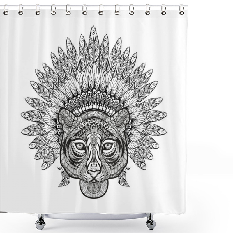 Personality  Hand Drawn Patterned Tiger In Zentangle Style With Feathered War Shower Curtains