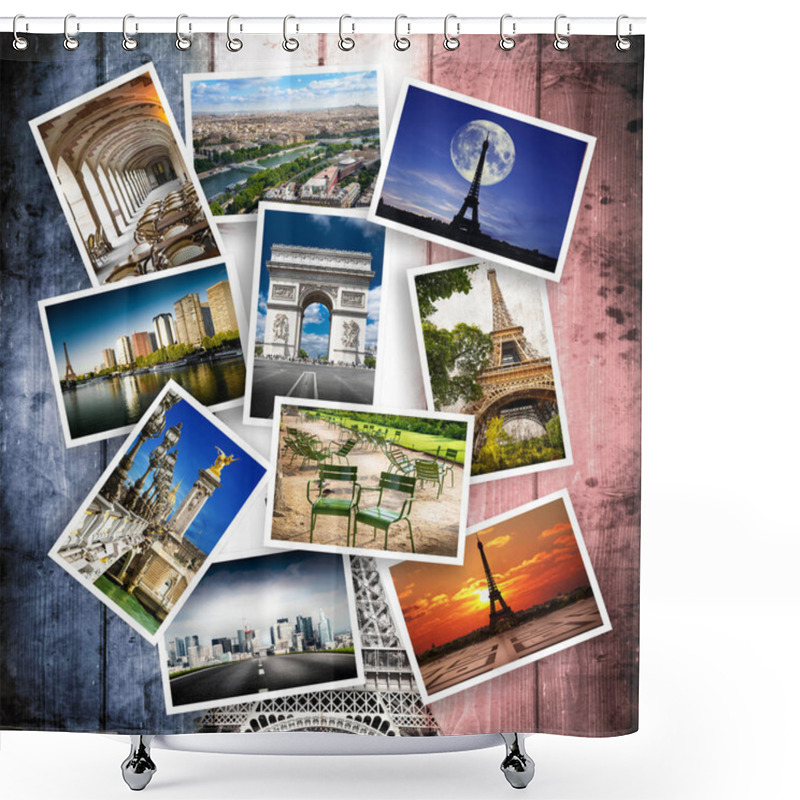 Personality  Postcard Collection Of Paris In Flag Background Shower Curtains