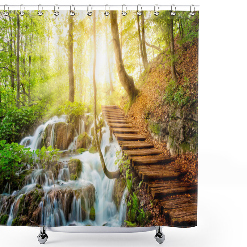 Personality  Deep Forest Stream With Crystal Clear Water In The Sunshine. Plitvice Lakes, Croatia Shower Curtains