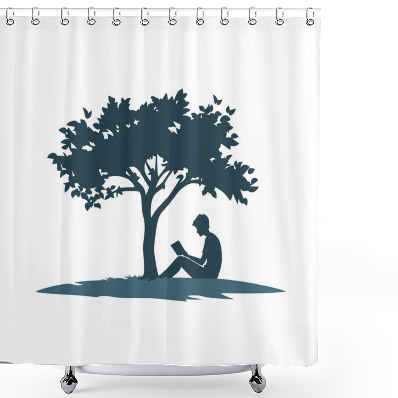 Personality   Person Reading A Book Under A Tree Minimal Vector Shower Curtains