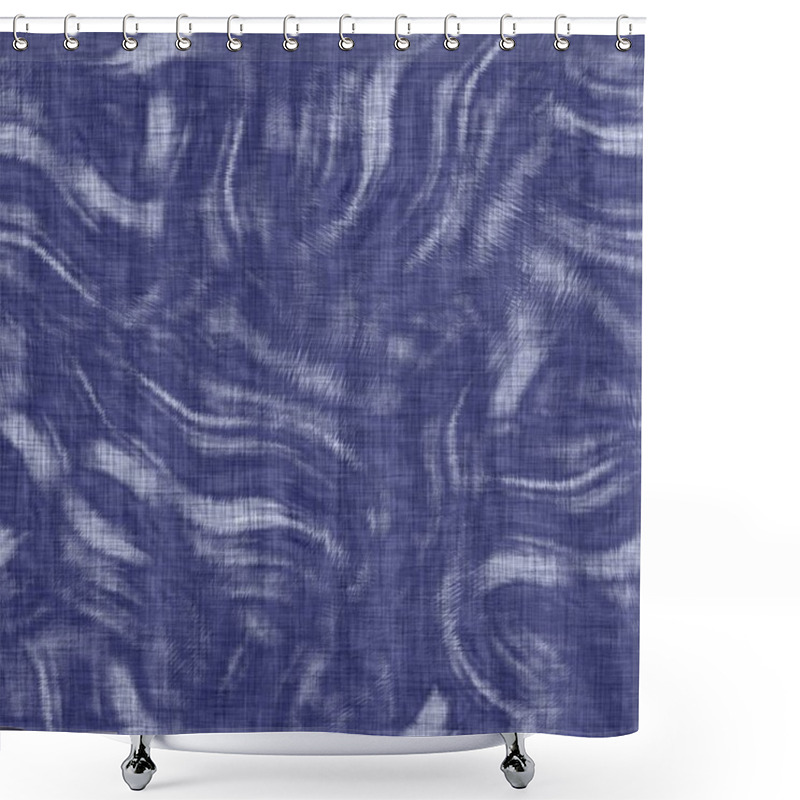 Personality  Seamless Indigo Mottled Texture. Blue Woven Boro Cotton Dyed Effect Background. Japanese Repeat Batik Resist Pattern. Distressed Tie Dye Bleach. Asian Fusion Allover Kimono Textile. Worn Cloth Print Shower Curtains