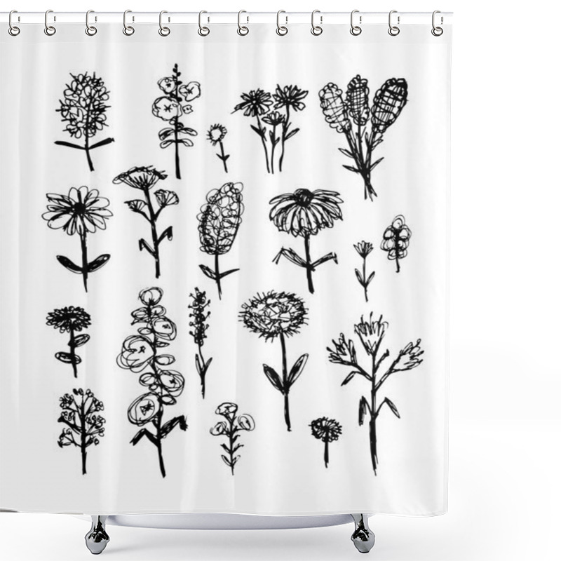 Personality  Collection Of Wildflowers, Sketch Fro Your Design Shower Curtains