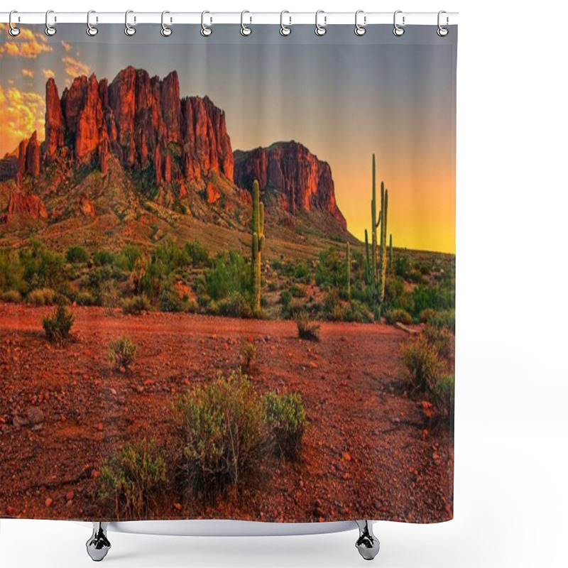 Personality  View Of The Arizona Desert With Saguaro Cacti And Mountains Shower Curtains