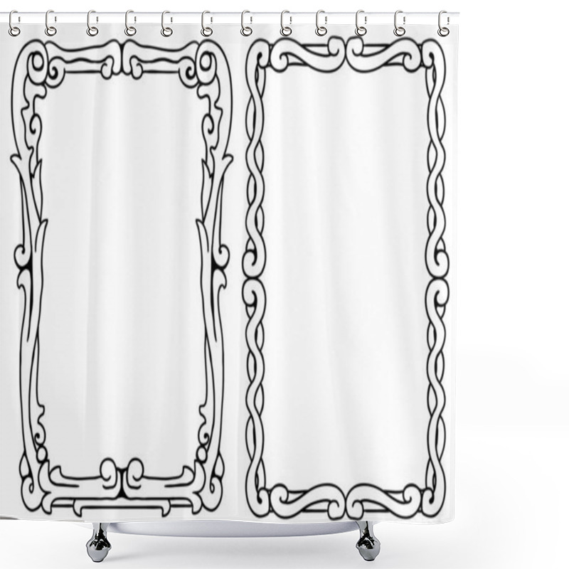 Personality  Ornate Two Picture Frames Decorative Black Ink Design Element, Vector Illustration, Vertical, Isolated Shower Curtains