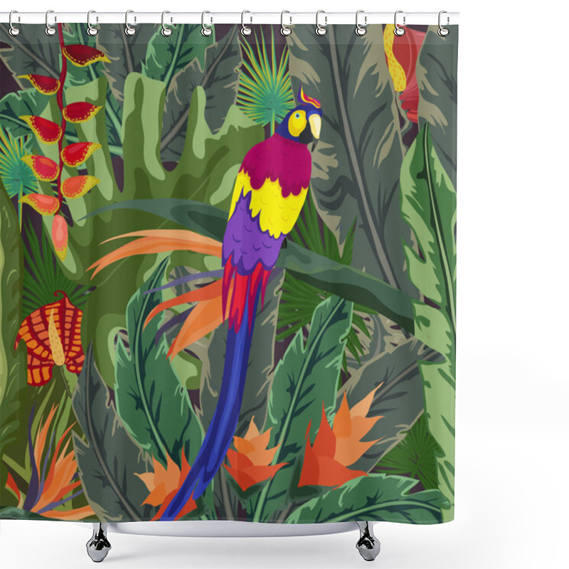 Personality  Posters Tropical Flora And Fauna, Tropical, Plant, Parrot Background Shower Curtains