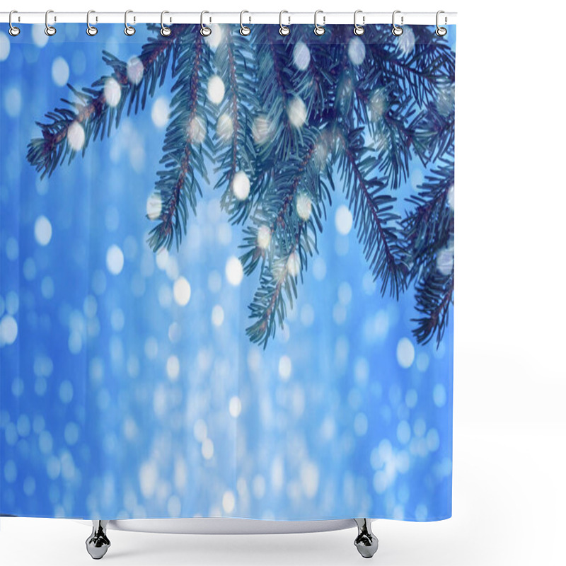 Personality  Christmassy Blue Background With Fir Branches And Glittering Snowflakes  Shower Curtains