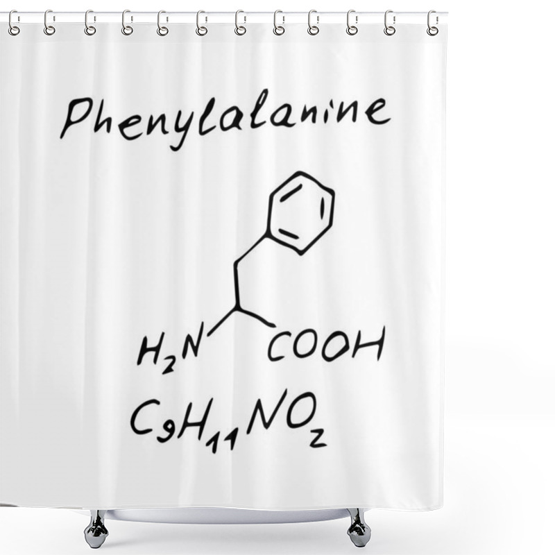 Personality  Phenylalanine C9H11NO2 Molecule Formula. Hand Drawn Imitation Of Phenylalanine Structural Model, Chemistry Skeletal Formula, Sketchy Vector Symbol Shower Curtains