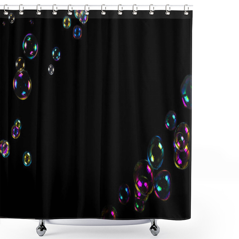 Personality  Soap Bubbles Isolated On A Black Background. Copy Space.  Shower Curtains