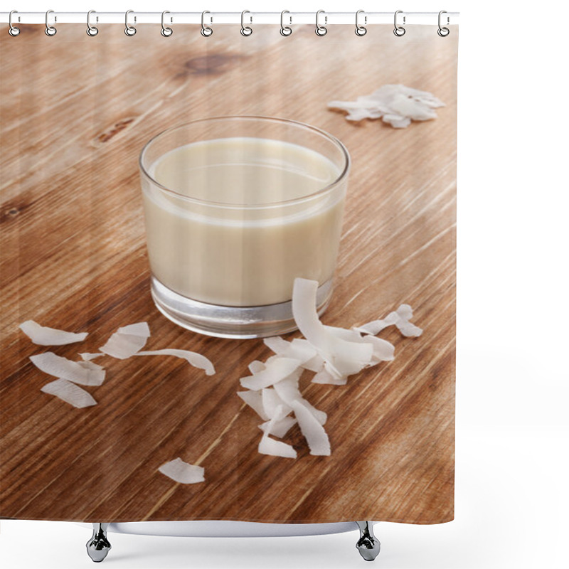 Personality  Glass Of Organic Coconut Milk. Shower Curtains