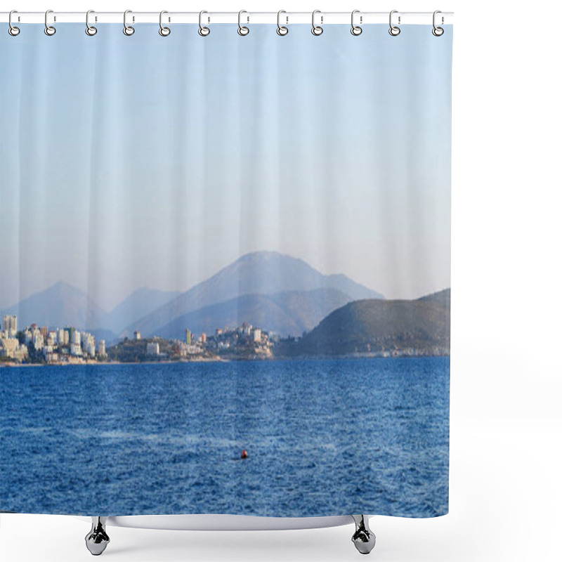 Personality  Stunning Albanian Sunset Over The Sea, With Sarande Seaside Views Shower Curtains