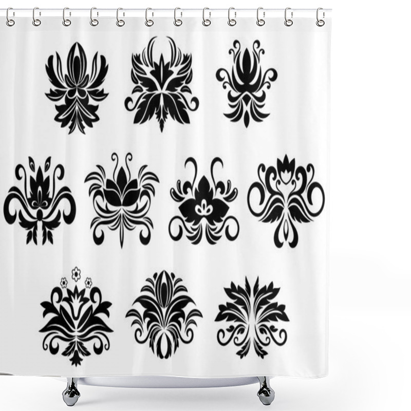 Personality  Retro Floral And Foliage Design Elements Shower Curtains